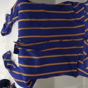 Large royal blue striped (brown/ gold) 3/4 sleeve top by Mine